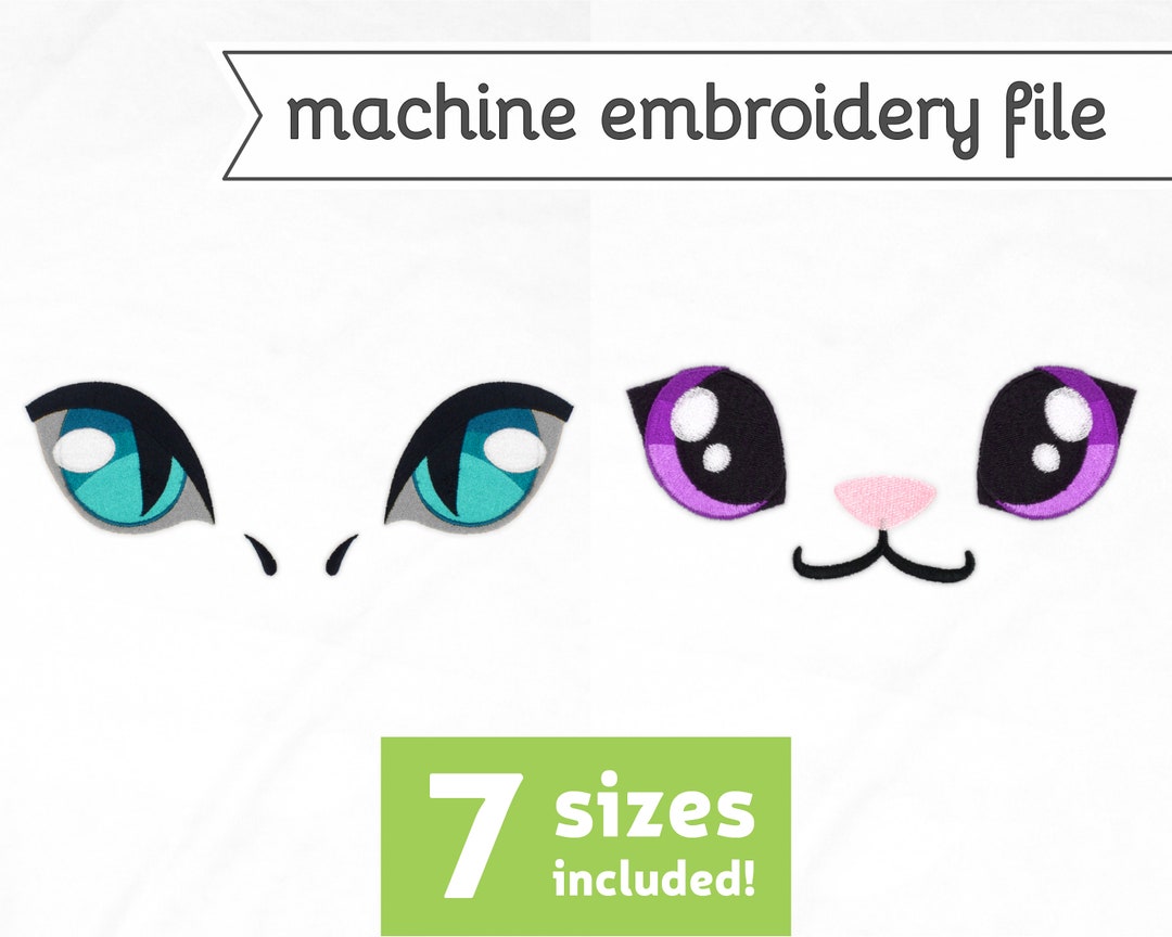 Cat Eyes Machine Embroidery File Design for Plush 7 Sizes 