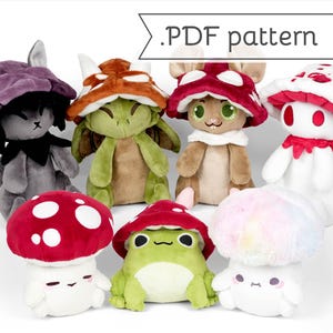 Pilz Tiere Plüsch Schnittmuster .pdf Anleitung Frosch Drache Katze Maus Hut Tintenkappe Teufelsblutender Zahn