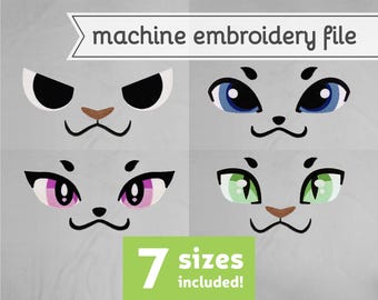 Cat Eyes #3 Machine Embroidery File Design for Plush 7 Sizes