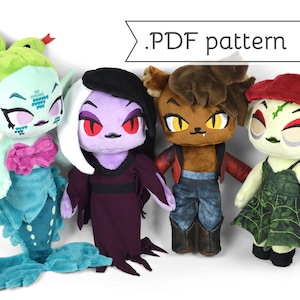 Monster Doll Plush Expansion Pack Sewing Pattern .pdf Tutorial Werewolf Zombie Vampire Skeleton Medusa