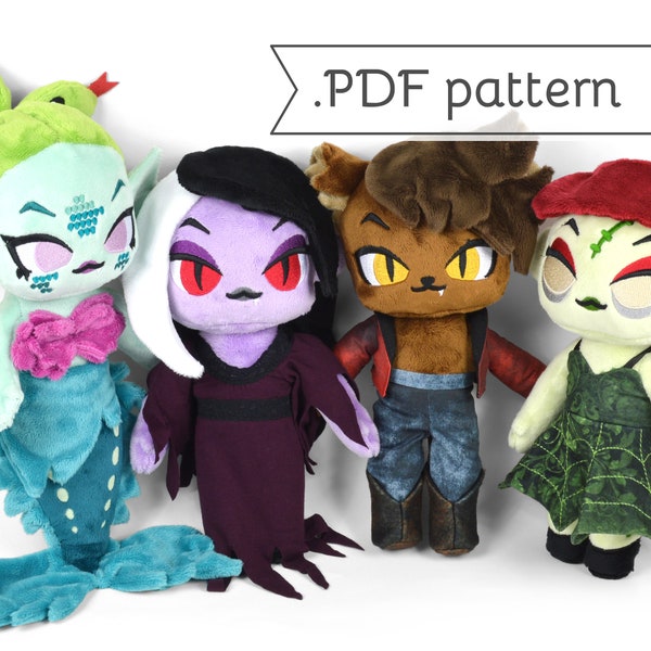 Monster Doll Plush Expansion Pack Sewing Pattern .pdf Tutorial Werewolf Zombie Vampire Skeleton Medusa