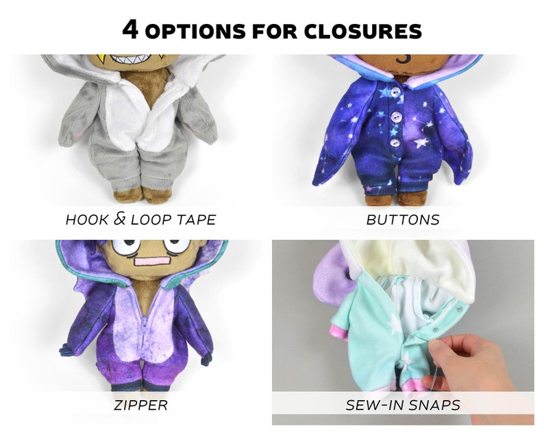 Doll Kigurumi Animal Costume Expansion Pack Sewing Pattern .pdf Tutorial Cat Bat Unicorn Dragon image 5