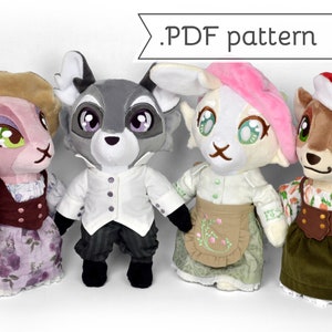 Forest Anthro Animal Plush Sewing Pattern .pdf Tutorial Rabbit Bunny Raccoon Otter Mouse