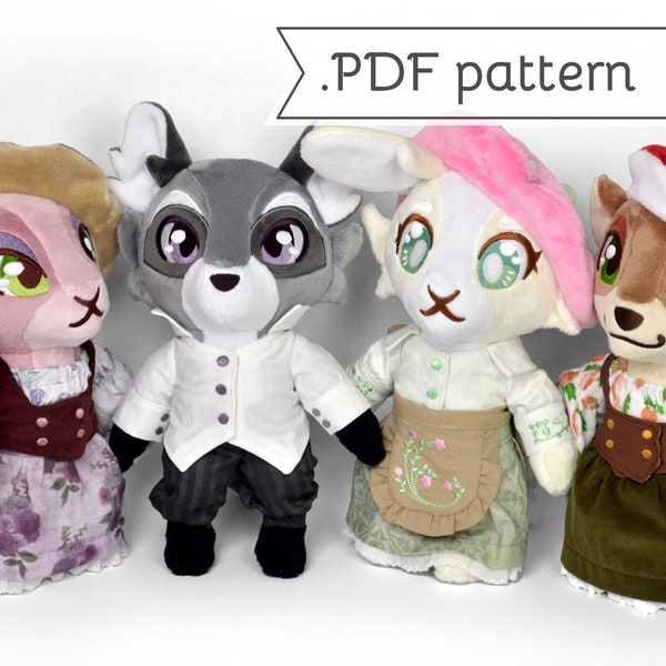 Forest Anthro Animal Plush Sewing Pattern .pdf Tutorial Rabbit Bunny Raccoon Otter Mouse