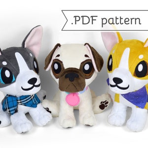 Sitting Puppy Plush Sewing Pattern .pdf Tutorial Corgi Husky Pug Shiba Dalmatian