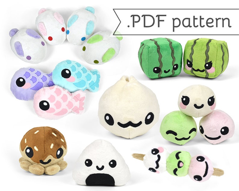 Pu&ograve; includere: Un set di 10 modelli di peluche che rappresentano vari cibi giapponesi, tra cui un anguria, un raviolo, un pesce, un fungo e una palla di riso. I modelli sono disponibili per il download in PDF.