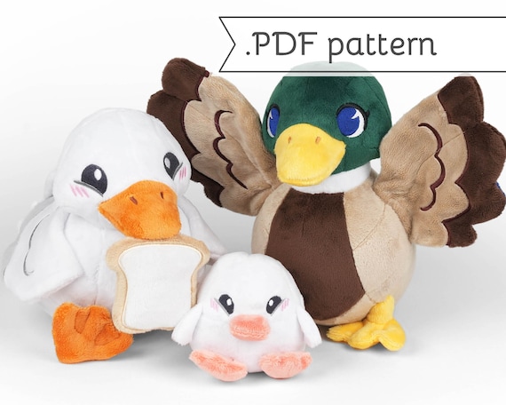 アヒルのぬいぐるみ動物の縫製パターン .pdf チュートリアル マガモの