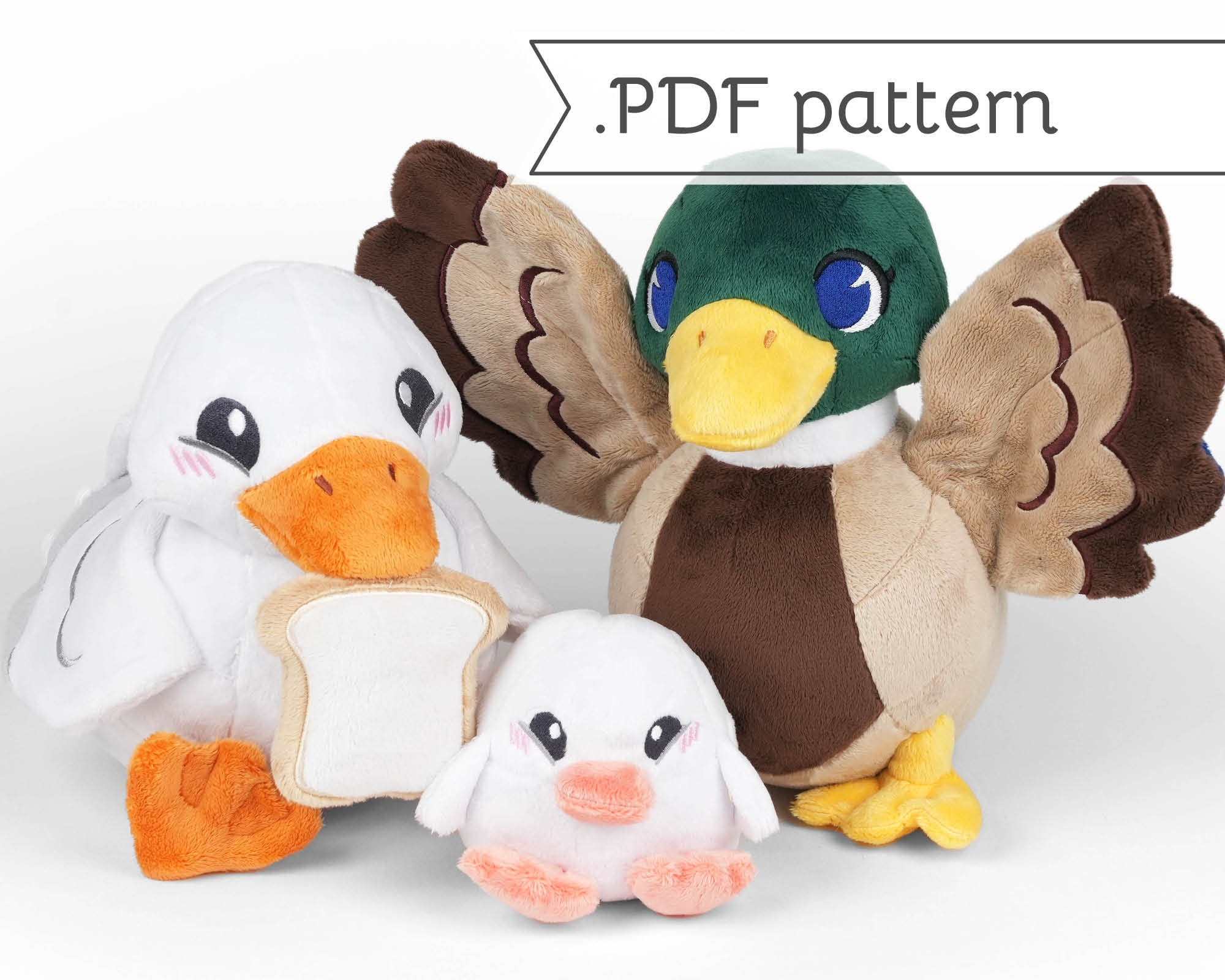 アヒルのぬいぐるみ動物の縫製パターン .pdf チュートリアル マガモの