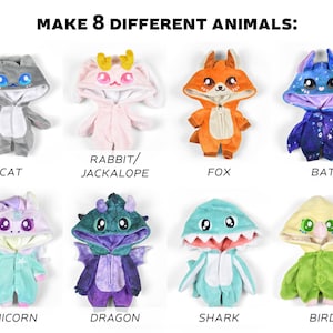 Doll Kigurumi Animal Costume Expansion Pack Sewing Pattern .pdf Tutorial Cat Bat Unicorn Dragon image 3