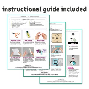 May include: A guide for embroidering human eyes. The guide includes materials, tools, and step-by-step instructions with illustrations. The instructions include "sew desu ne?" which translates to "how do you sew?"