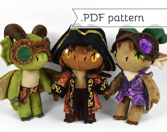 Anthro Dragon Doll Plush Sewing Pattern .pdf Tutorial with Pirate & Steampunk Clothes