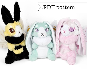 Sitting Rabbit Plush Animal Sewing Pattern .pdf Tutorial Bunny Jackalope Wolpertinger