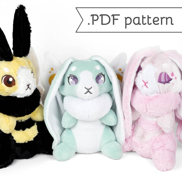 Patron de couture animal en peluche lapin assis. Tutoriel pdf Lapin Jackalope Wolpertinger