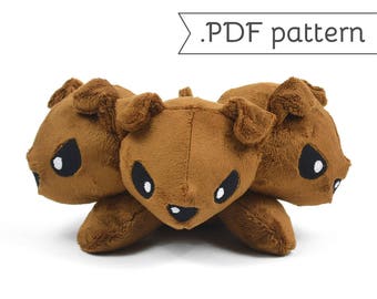 Cerberus Three-headed Dog Monster Fluffy Stuffed Animal Plush Sewing Pattern .pdf Tutorial