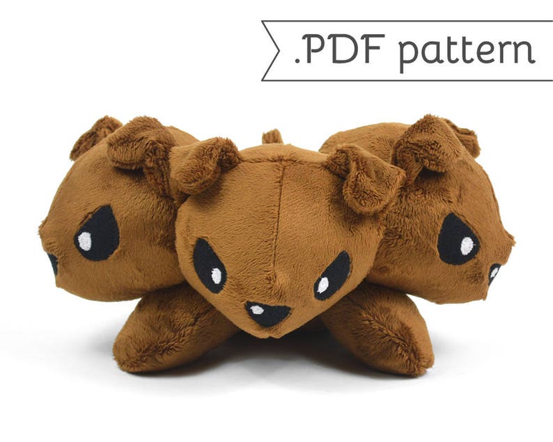 Cerberus Three-headed Dog Monster Fluffy Stuffed Animal Plush Sewing Pattern .pdf Tutorial image 1