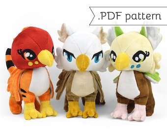 Big Cat Griffin Chibi Plush Sewing Pattern .pdf Tutorial Gryphon