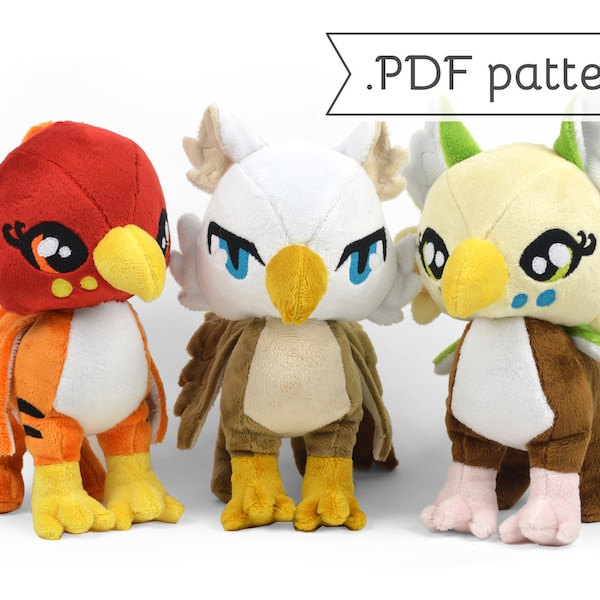 Big Cat Griffin Chibi Plush Sewing Pattern .pdf Tutorial Gryphon