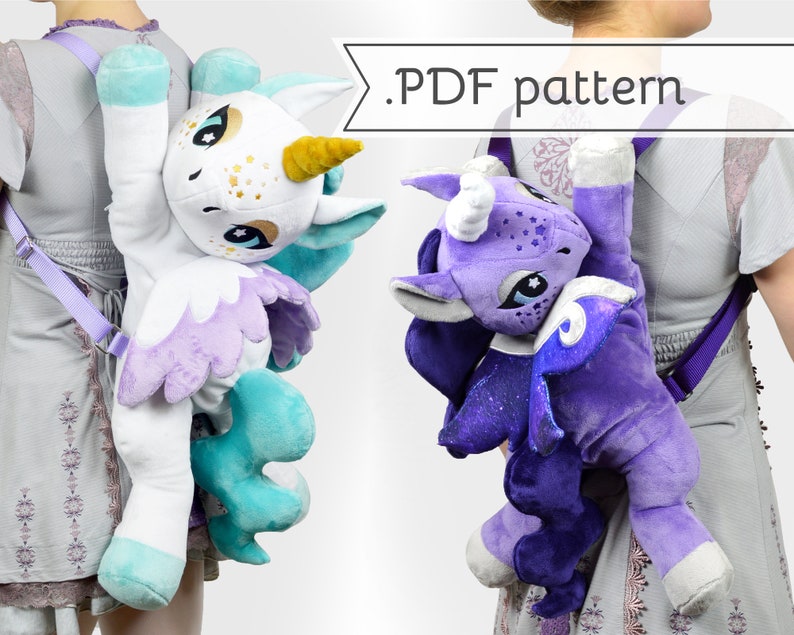 Unicorn Plush Backpack Sewing Pattern .pdf Tutorial Stuffed Animal image 1