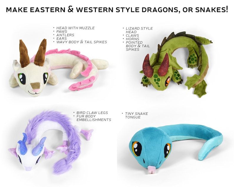 Neck Dragon Plush Sewing Pattern .pdf Tutorial Posable Wearable Shoulder Accessory Eastern Snake image 5