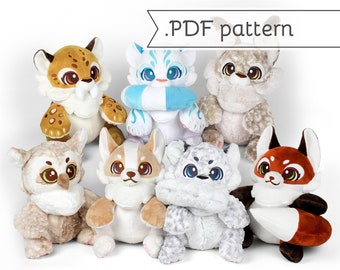 Slouchy Plush Sewing Pattern Murder Mittens Collection .pdf Tutorial Snow Leopard Lynx Tiger Fox Corgi