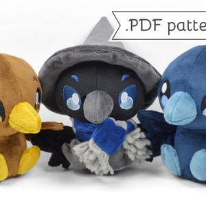 Raven Plush with Scarf & Witch Hat Sewing Pattern .pdf Tutorial Wizard