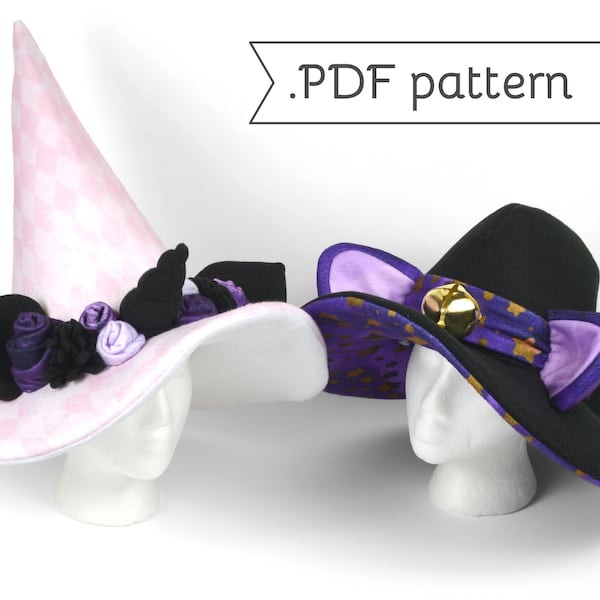 Chapeau de sorcière avec oreilles d'animaux, patron de couture .pdf chat licorne dragon sorcier