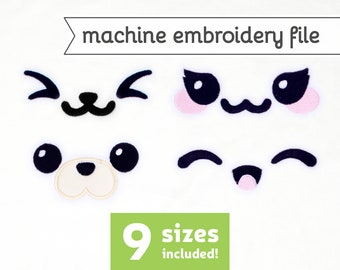 Simple Faces Machine Embroidery File Design for Plush 9 Sizes