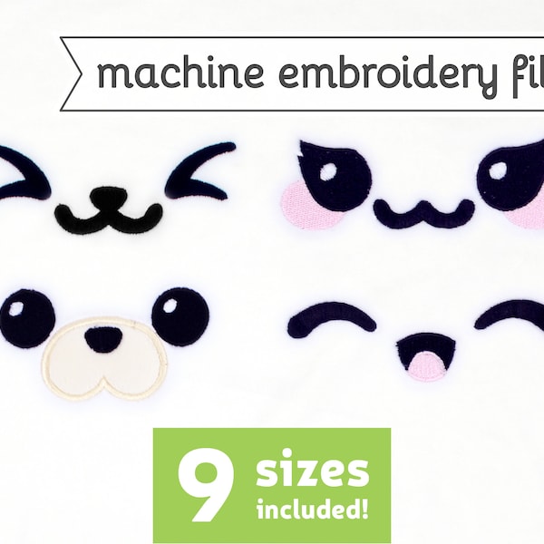 Simple Faces Machine Embroidery File Design for Plush 9 Sizes