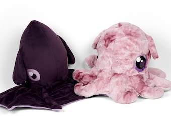 Large Dumbo Octopus & Vampire Squid Plush Stuffed Animal in Minky Faux Fur