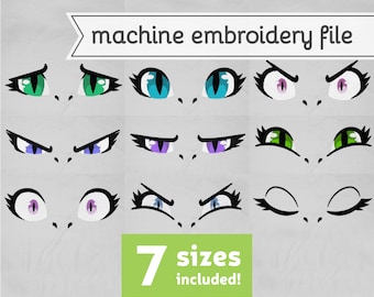 Expressive Dragon Eyes Machine Embroidery File Design for Plush 7 Sizes