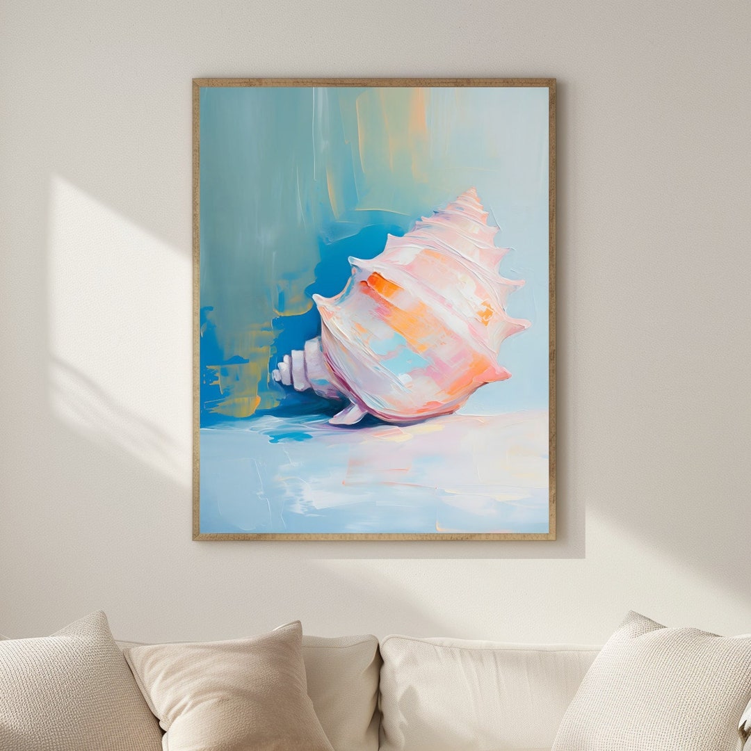 Conch Shell Art: Beach House Painting, Coastal Wall Decor, Seashell ...