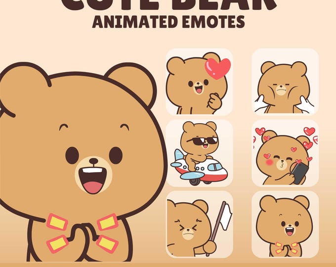 Animated Emotes Bear GIF Pack for Twitch Discord Streamers | PNG Set ...