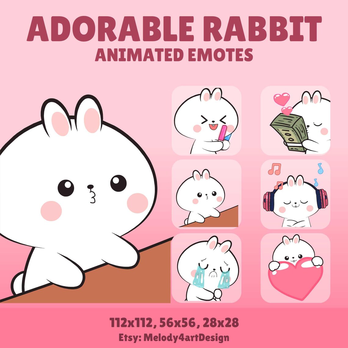 Adorable Rabbit Animated Emotes – 6 PCS Set for Twitch & Discord - Etsy