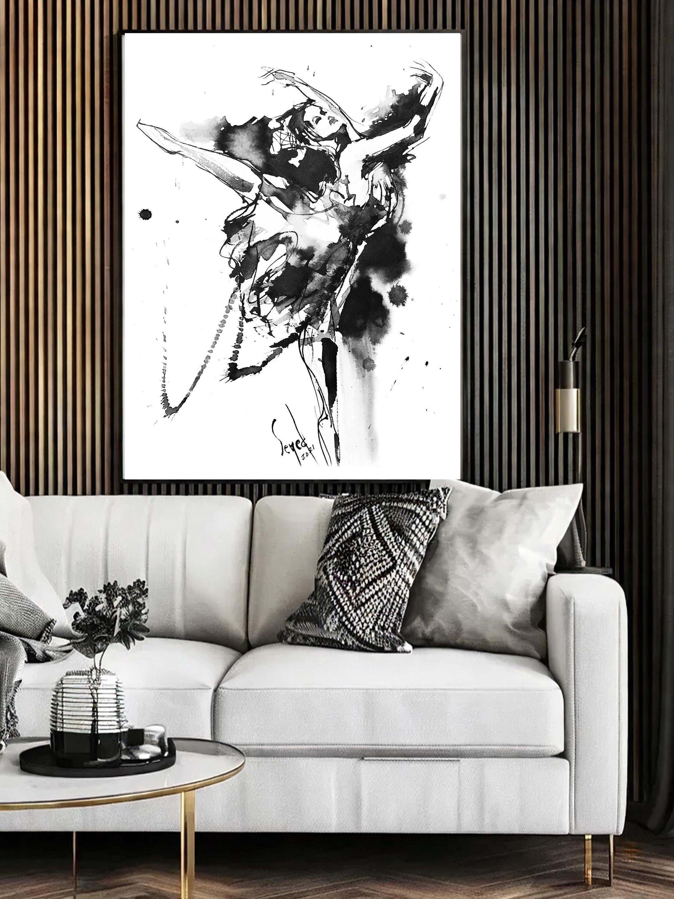 Black white water paint, Ballerina, Printable wall art, Ballet Girl, Modern Watercolor Painting, Ballet Dancer Art, Colorful Wall Decor