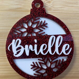 Personalized Christmas Ornament • Custom Name Glitter Bauble • Red Snowflake Acrylic Keepsake • Holiday Gift Tag • Stocking Name Tag