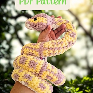 Penne the Ball Python crochet pattern. New sew amigurumi pattern. Realistic Snake Plush.