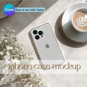 Transparent iPhone Pro Case Mockup Canva Template Aesthetic Table Instant Download Clear Case Mockup