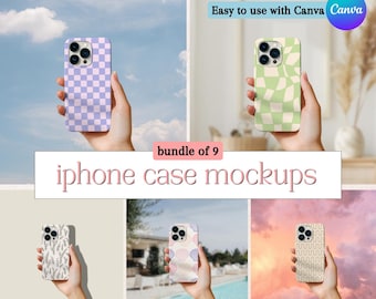 iPhone Case Mockup Canva Template: Hand Holding White Phone, Digital Download, 9 Mockups.