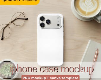 Maqueta de funda para iPhone 17 Pro: Plantilla de Canva y PNG (Descarga digital)