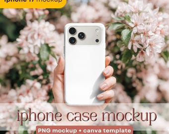 iPhone 17 Pro Case Mockup: Pink Floral Design (Canva & PNG Digital Download)