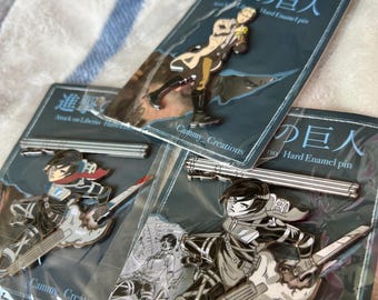 Attack on Titan (進撃の巨人) Raid on 3" Liberio Hard Emaille Pin (Eren, Reiner & Mikasa)