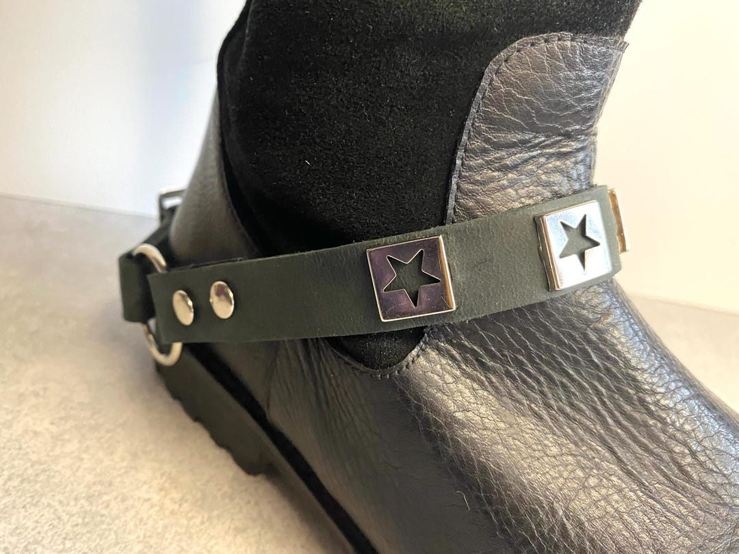 Set of 2 Real Leather Boot Straps, Handmade With Star Studs, an ...