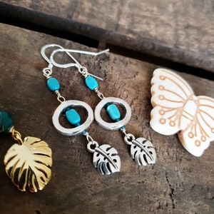 Silver Monstera leaf earrings