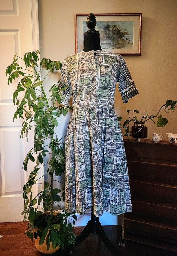 Vintage 1950s wild west tea length dress, size sma