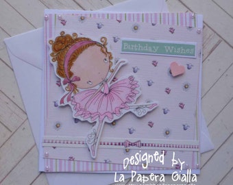 Birthday Wishes - Handmade blank greeting card with lovely ballerina