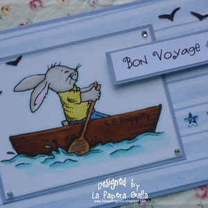 BON VOYAGE - Biglietto di auguri con tenero coniglietto sulla barca