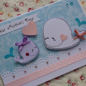 HAPPY MOTHER'S DAY - Biglietto di auguri con tenere balene per la Festa della Mamma