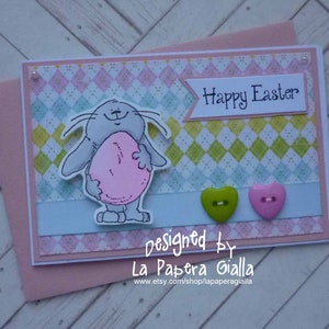 Happy Easter - Biglietto di auguri con coniglietto e uovo di Pasqua
