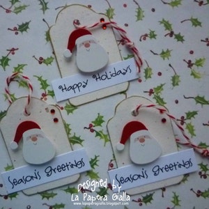 Felices fiestas - Felices fiestas - Juego de 3 etiquetas de regalo con Papá Noel sonriente