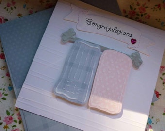 CONGRATULATIONS - Handmade blank greeting card with embossed paper towels for wedding, anniversary, new home